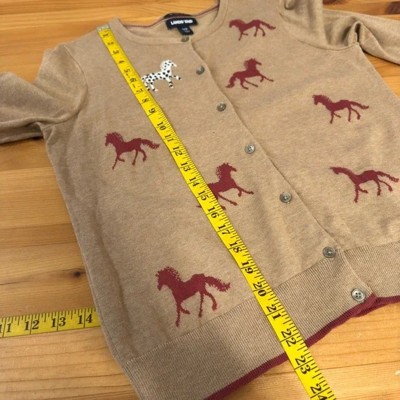 Lands End Cardigan Women S Novelty Equestrian Prep Horse Sweater Supima Cotton - Picture 4 of 7